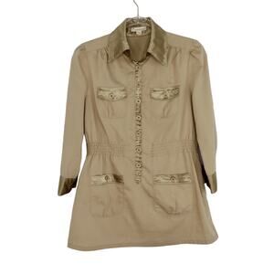 Y2k Forever 21 Beige Long Sleeve Collar Mini Dress Gorp Utility Medium